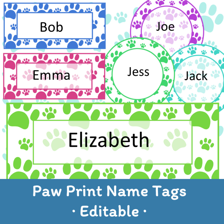Editable Paw Print Name Tags 