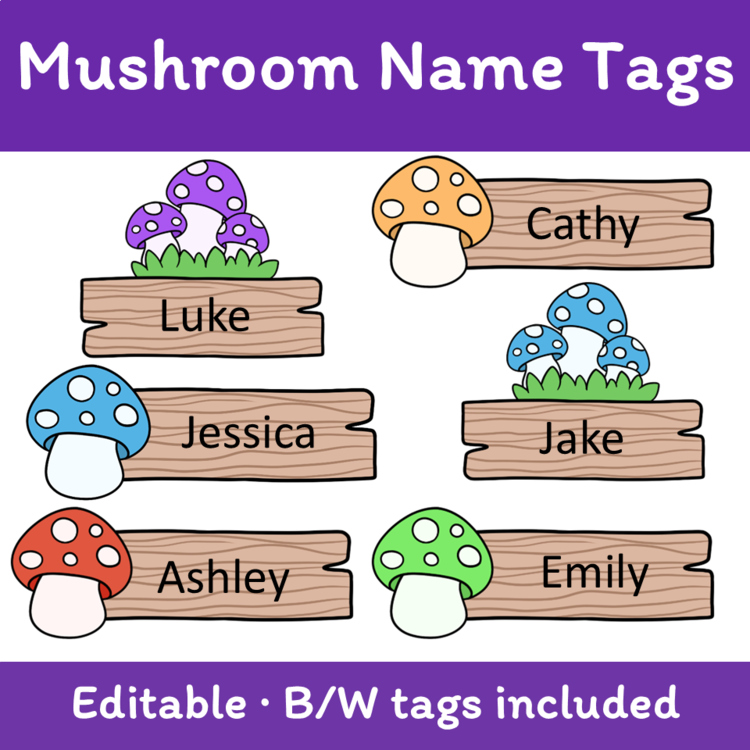 Editable Mushroom Name Tags 