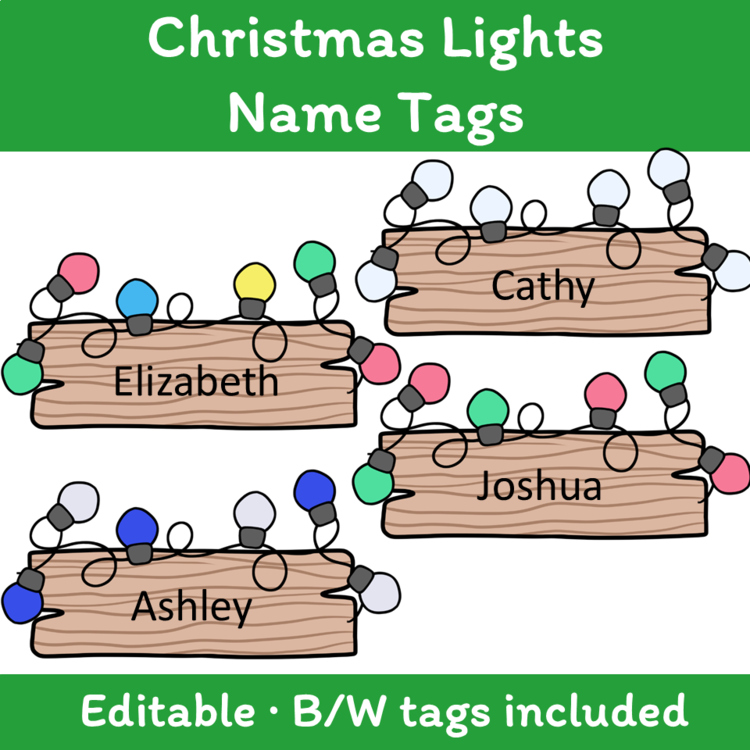 Editable Christmas Lights Name Tags