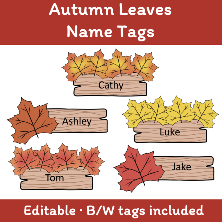 Editable Fall Name Tags | Autumn Leaves Desk Plates, Labels & Cubby Tags