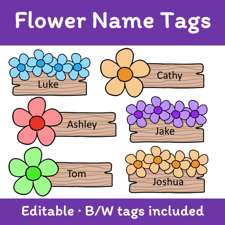 Editable Flower Student Name Tags 