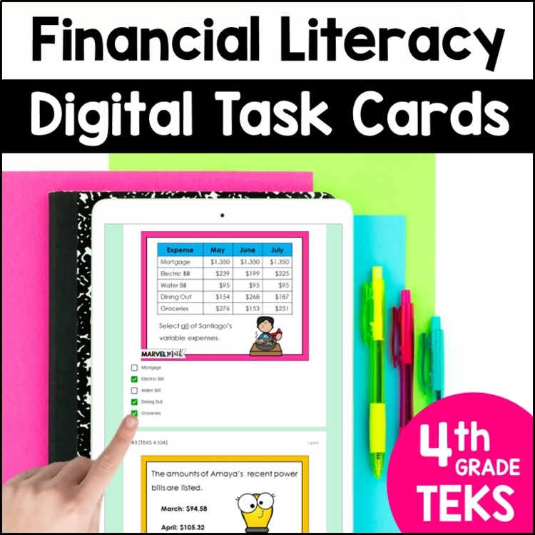 Financial Literacy Digital Task Cards - Grade 4 TEKS - Online STAAR Review