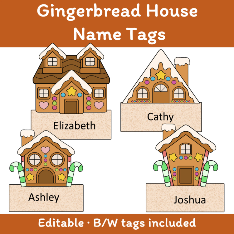 Editable Gingerbread House Name Tags