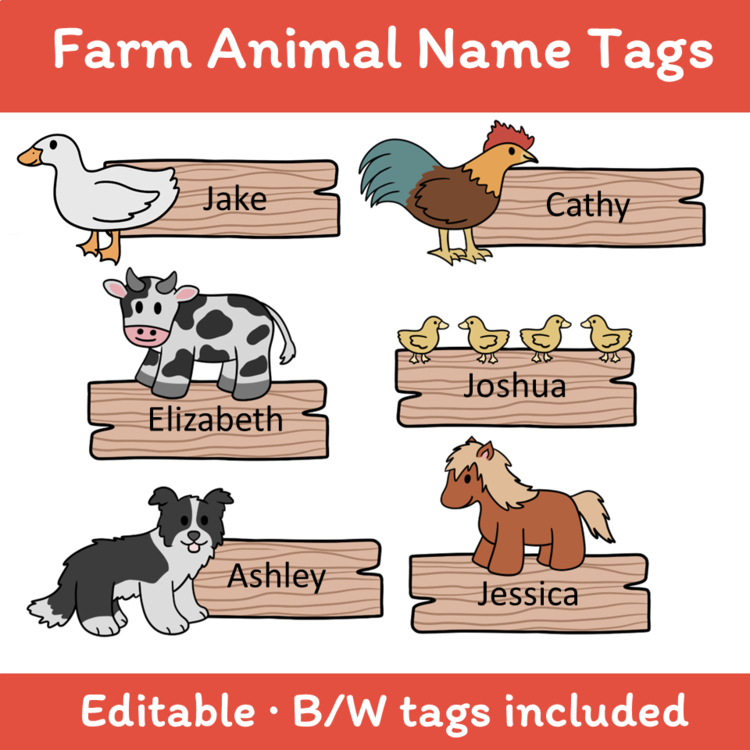 Editable Farm Animal Name Tags 