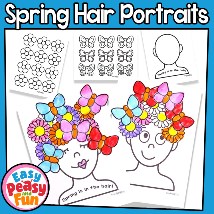 Butterfly and Flower Hair Portraits Art Spring Craft or Bulletin Board Display