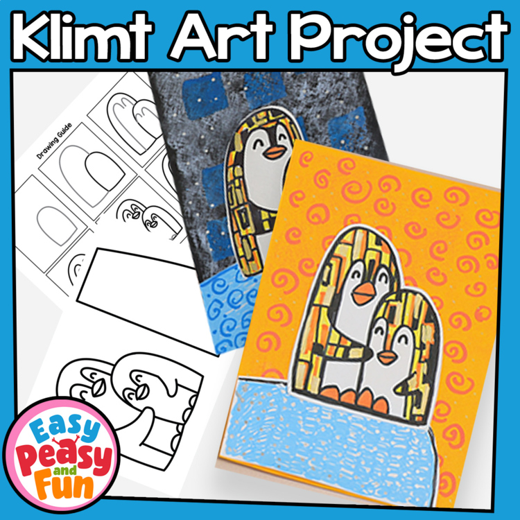 The Hug Gustav Klimt The Kiss Inspired Art Project or Craft with Penguins