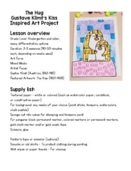 The Hug Gustav Klimt The Kiss Inspired Art Project or Craft with Penguins, image 3