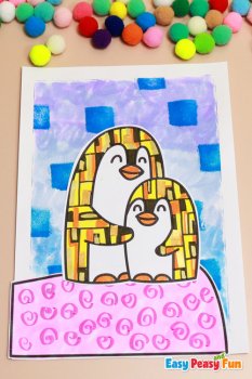 The Hug Gustav Klimt The Kiss Inspired Art Project or Craft with Penguins, image 4