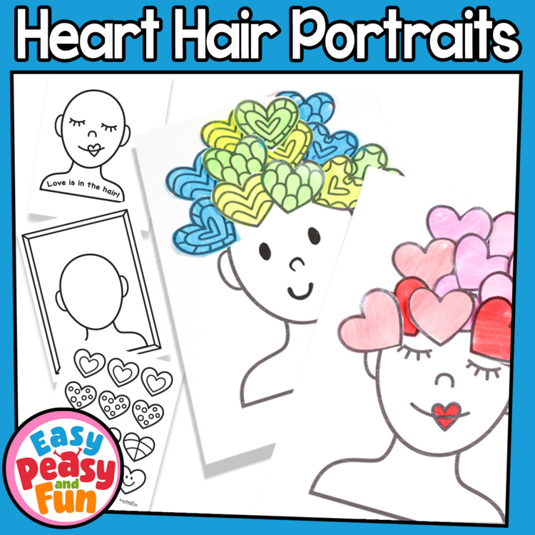 Heart Hair Portraits Valentines Day Craft - Love Themed Bulletin Board Display