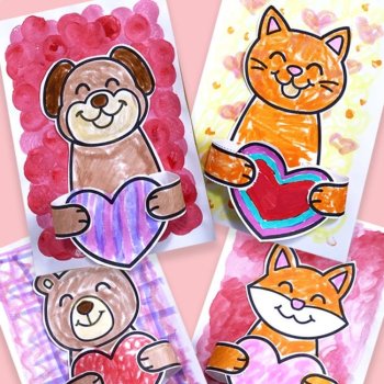 Animals Holding Hearts Valentine's Day Art Lesson - Valentines Day Craft, image 2