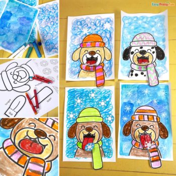 Catching Snowflakes Winter Art Lesson Dog, Penguin, Bear and more Winter Crafts, image 2