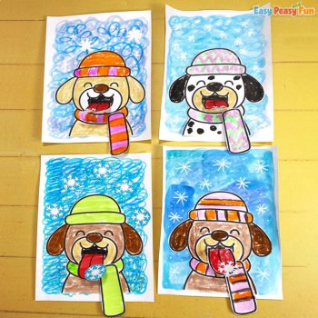 Catching Snowflakes Winter Art Lesson Dog, Penguin, Bear and more Winter Crafts, image 3