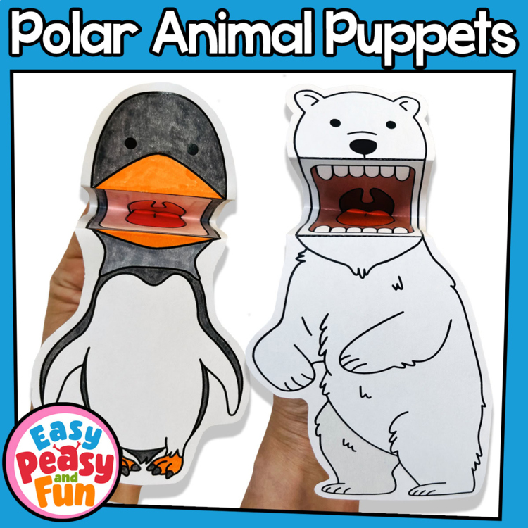 Mini Puppets Polar Animal Crafts, Printable Antarctic and Arctic Animals Puppets