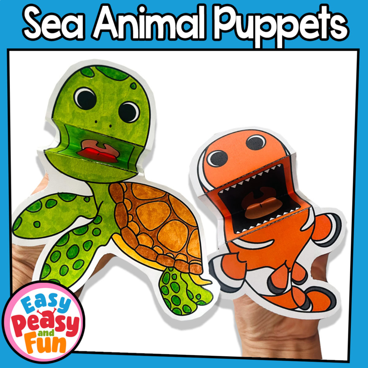 Mini Puppets Sea Animals Crafts, Printable Ocean Animals Paper Puppets