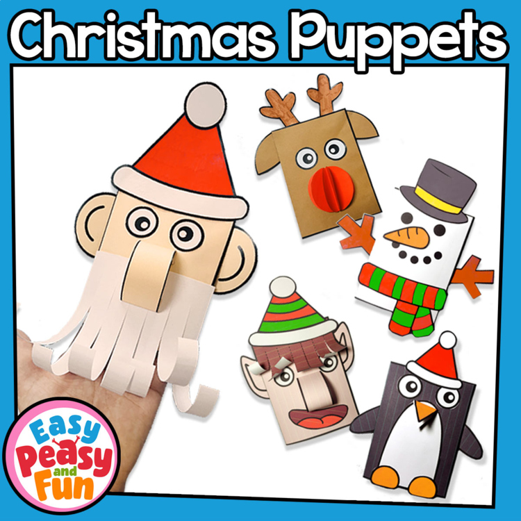Build a Puppet Christmas Craft, Santa, Reindeer, Elf, Snowman, Penguin