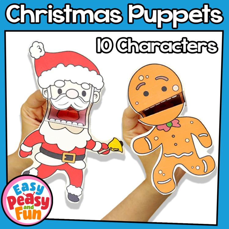 Printable Christmas Puppets, Christmas Craft Template; Santa, Reindeer...