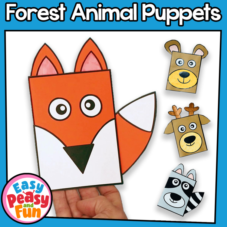 Build a Puppet Forest Animals Craft, Fox, Bear, Deer, Racoon Fall Crafts