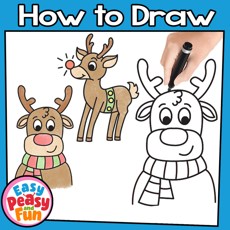 How to Draw a Christmas Reindeer Directed Drawing Step by Step Tutorial