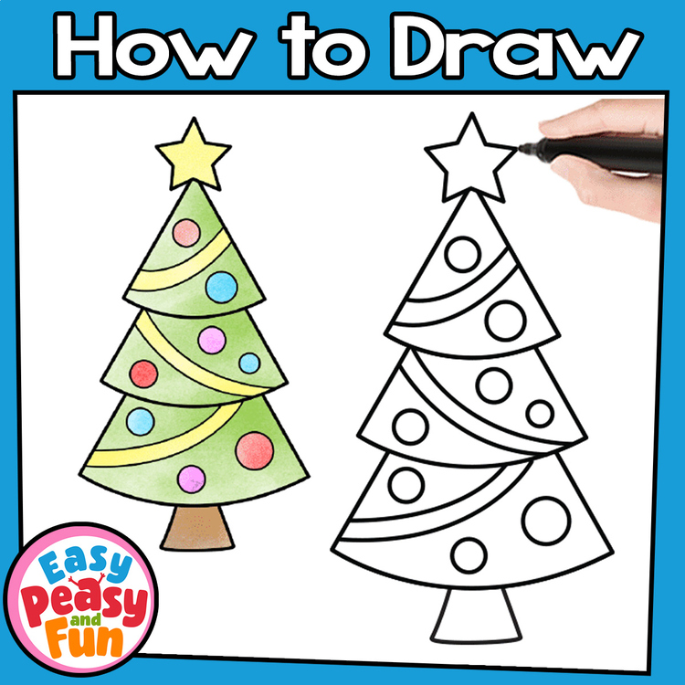 How to Draw a Christmas Tree Directed Drawing Step by Step Tutorial