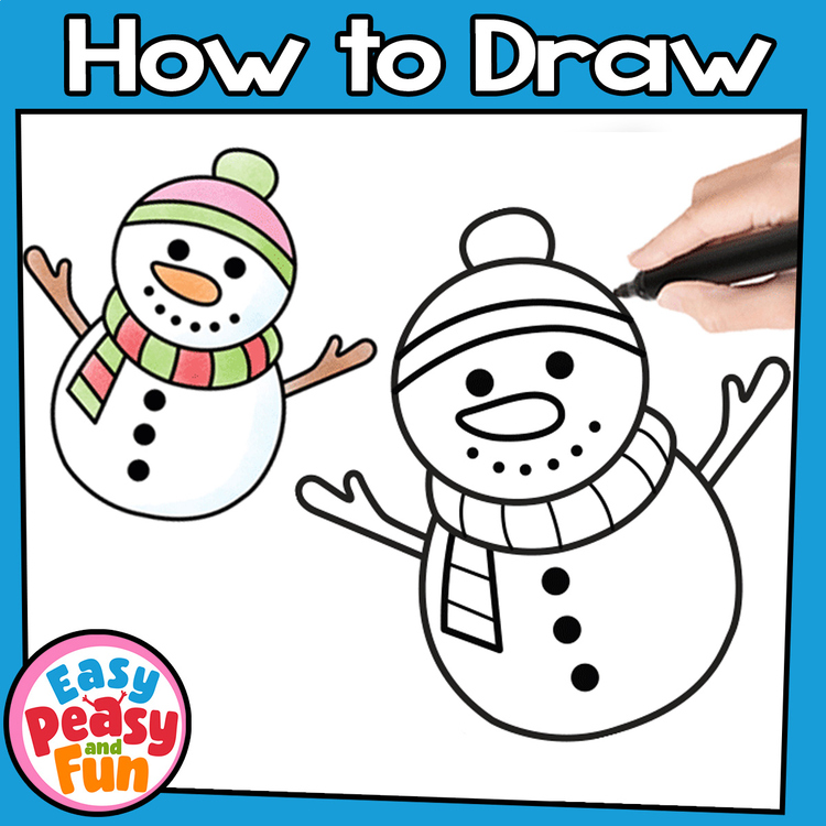 How to Draw a Snowman Directed Drawing Step by Step Tutorial Winter