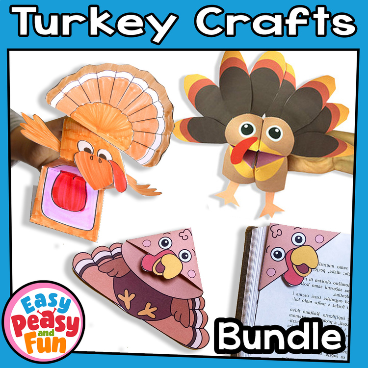 Turkey Thanksgiving Crafts Bundle, November Printable Craftivity Templates