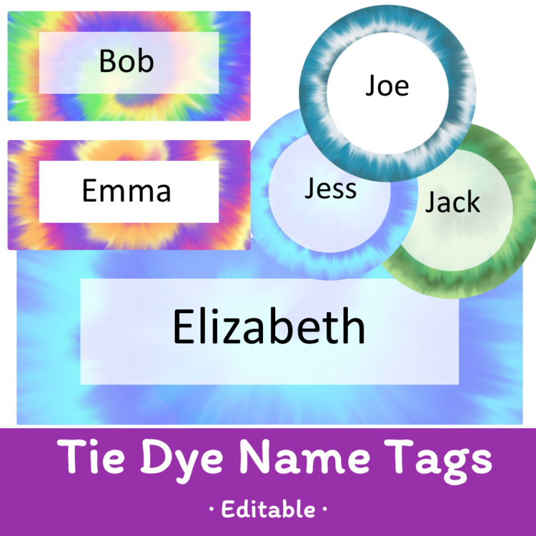 Editable Tie Dye Name Tags 