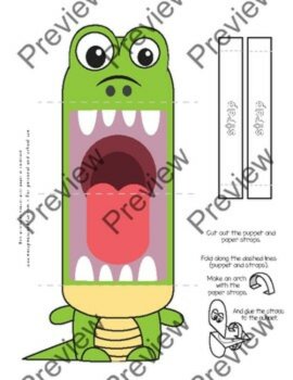 Crocodile or Alligator Craft Hand Puppet Template, image 2