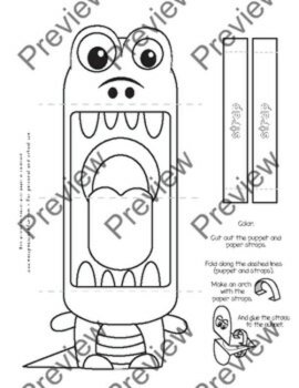 Crocodile or Alligator Craft Hand Puppet Template, image 3