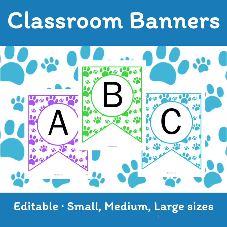 Editable Paw Print themed Classroom Bulletin Board Banners