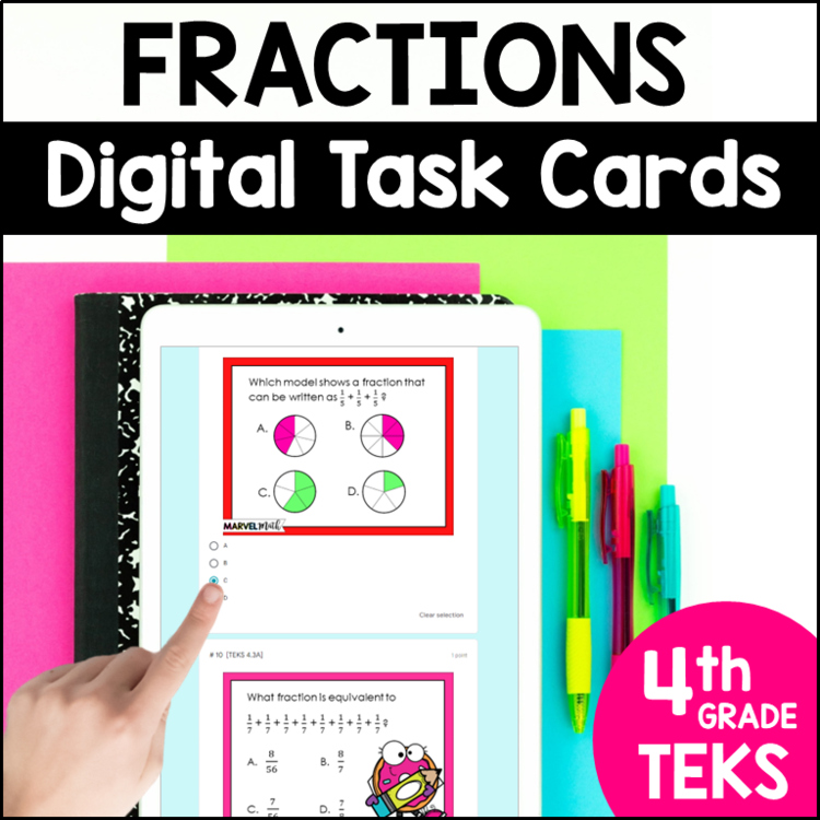 Fraction Task Cards - 4th Grade Fractions TEKS - Online STAAR Review