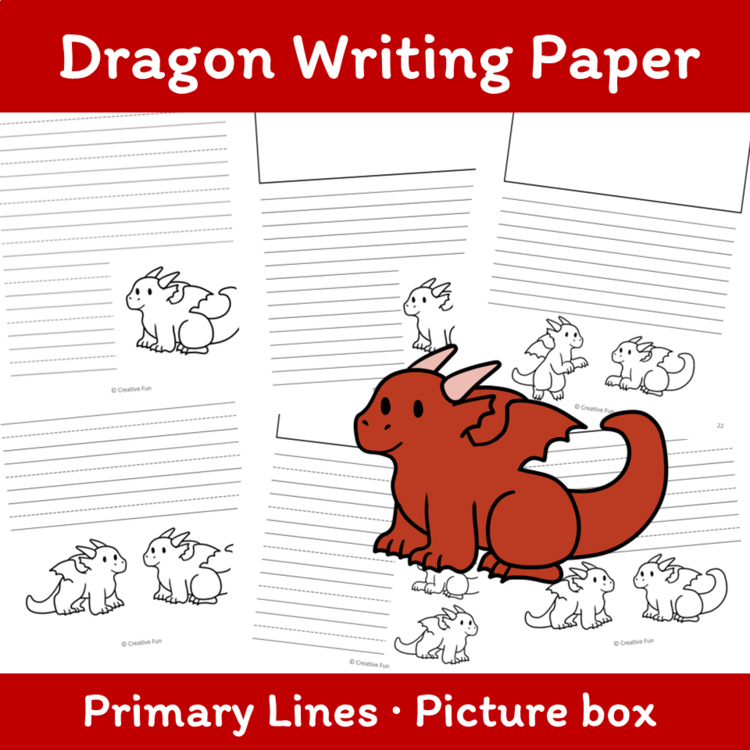 Dragon Writing Paper | includes picture boxes and primary lines