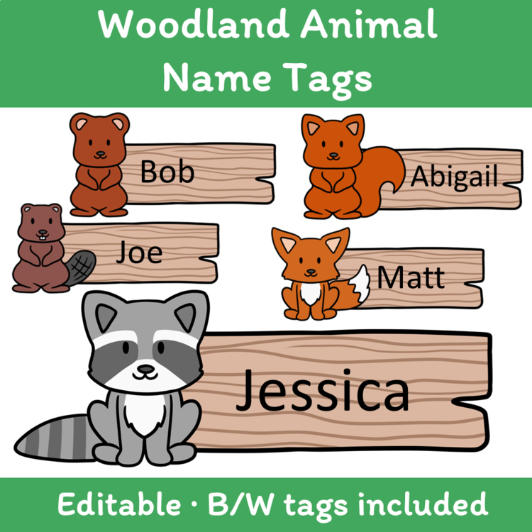 Editable Woodland Animal Student Name Tags Desk Plates Labels Cubby