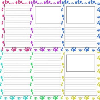 Pet Paw Print Border Writing Paper | includes picture boxes and primary lines, image 2