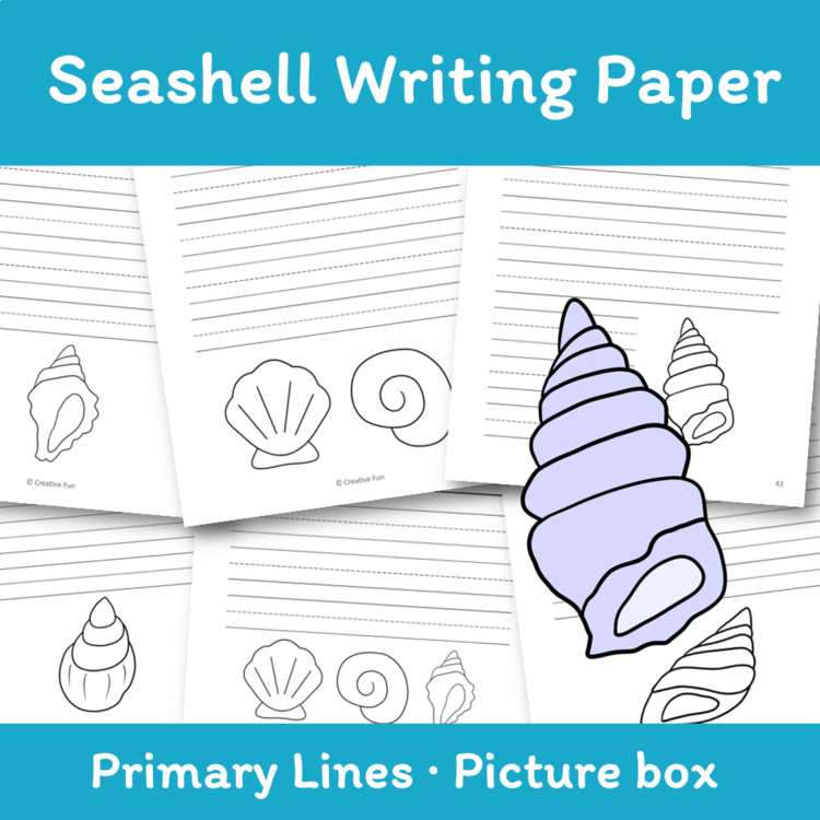 Seashell Writing Paper | includes picture boxes and primary lines