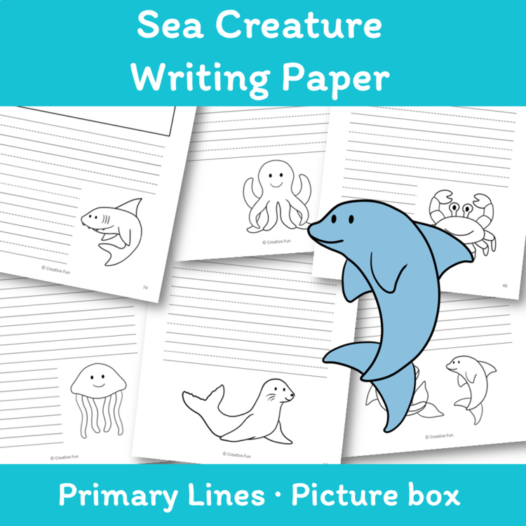 Sea Creature Writing Paper | includes picture boxes and primary lines