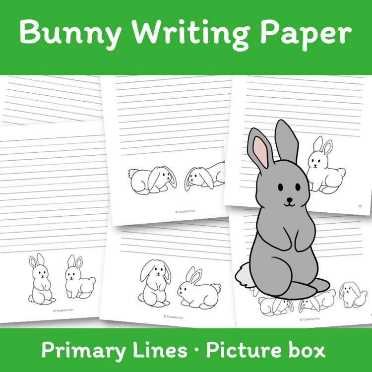 Bunny Primary Lined Writing Paper with Picture Box Kindergarten 1st Grade