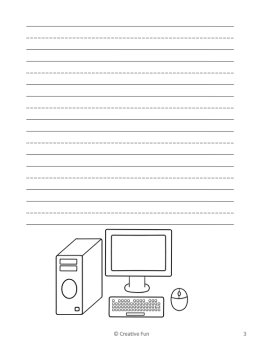 Computer Themed Writing Paper | includes picture boxes and primary lines, image 2