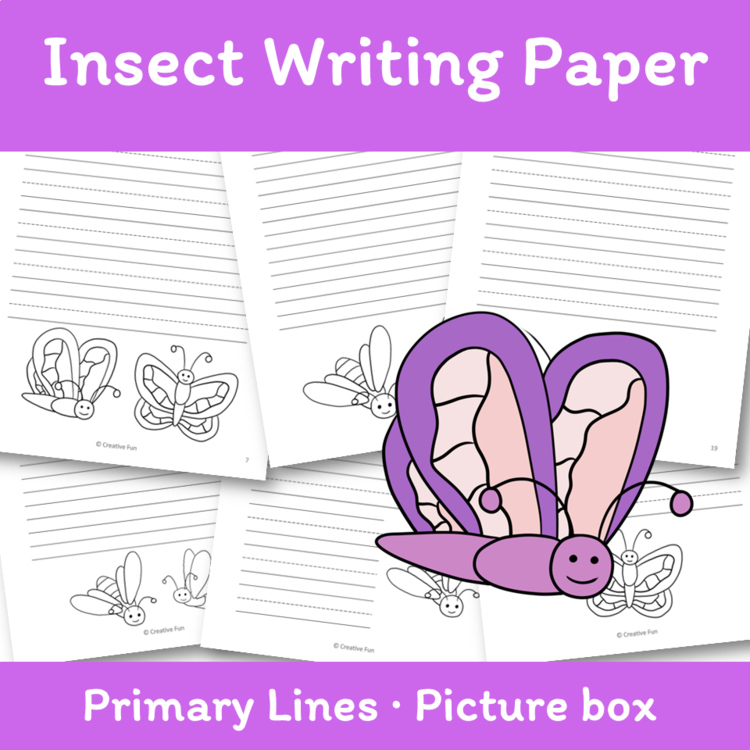 Insect Themed Writing Paper | includes picture boxes and primary lines