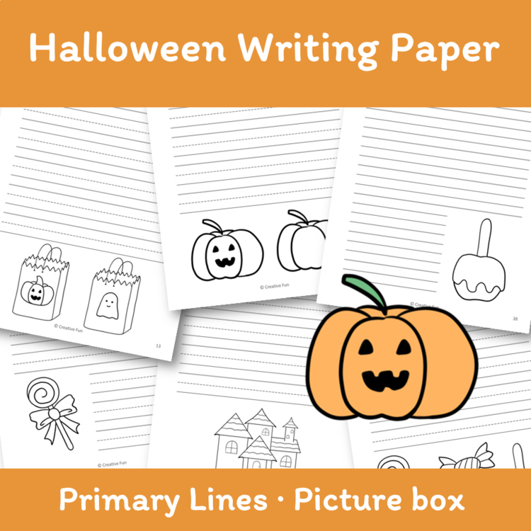 Halloween Primary Lined Writing Paper with Picture Box Kindergarten 1st Grade