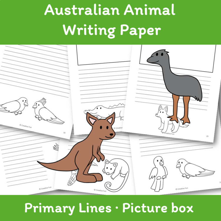 Australian Animals Writing Paper Dotted Primary Lines Picture Box Handwriting