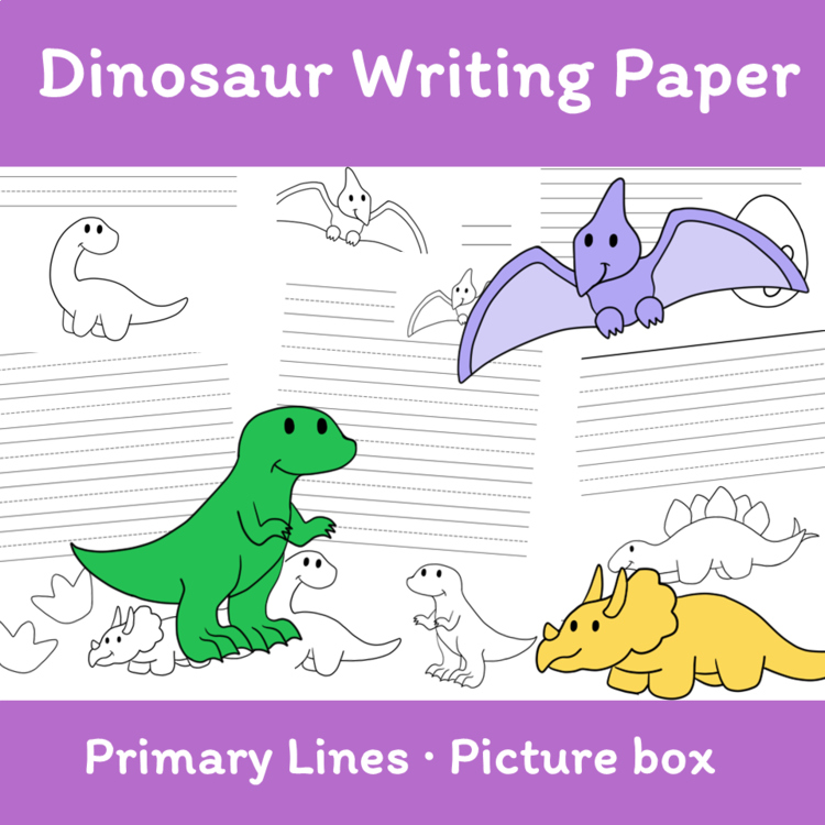 Dinosaur Writing Paper | includes picture boxes and primary lines