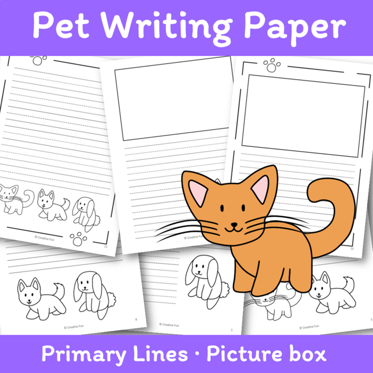 Pet themed Writing Paper | includes picture boxes and primary lines
