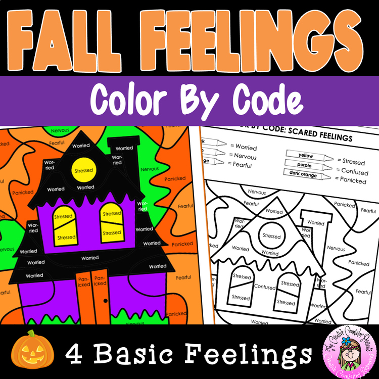 Color by Code Halloween Fall Feelings and Emotions SEL Counseling Activity