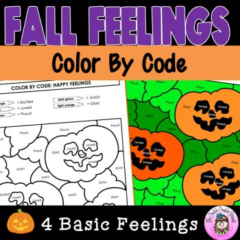 Color by Code Halloween Fall Feelings and Emotions SEL Counseling Activity, image 2