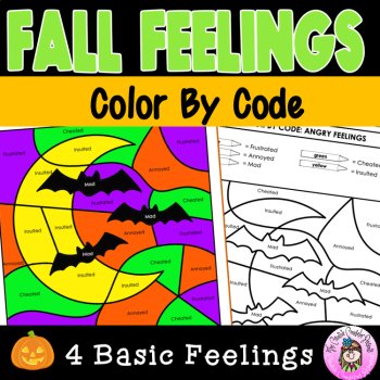 Color by Code Halloween Fall Feelings and Emotions SEL Counseling Activity, image 3