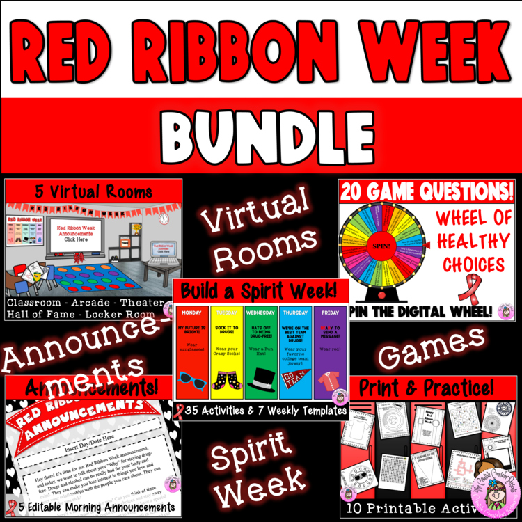 Red Ribbon Week Virtual Room, Healthy Choices, Drug Awareness Activities BUNDLE