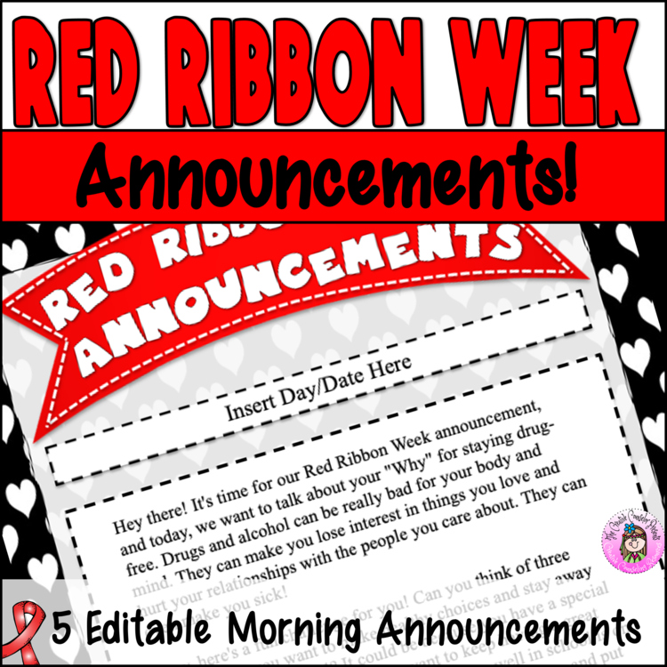 Red Ribbon Week Drug Awareness Healthy Choices Editable Daily Announcements