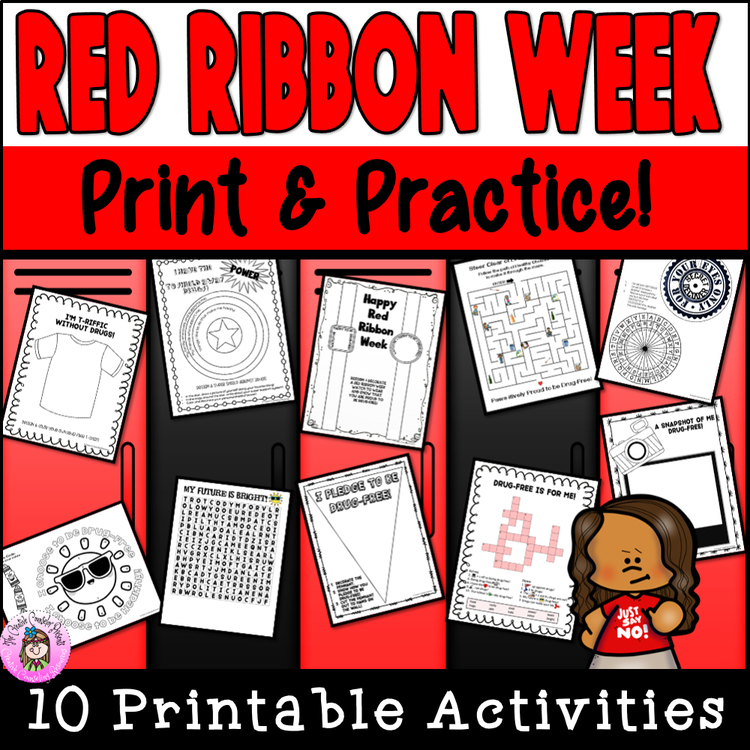 Red Ribbon Week Drug Awareness, Prevention, Heathy Choices Printable Activities