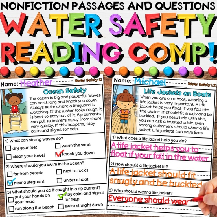 Water Safety Reading Comprehension Passages - Informational Writing Activities