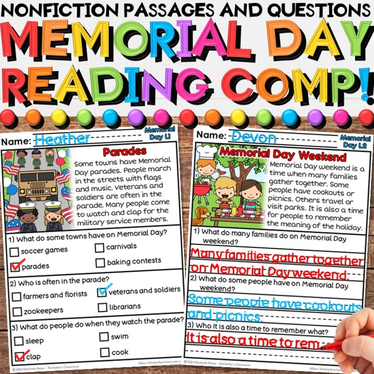 Memorial Day Reading Comprehension Passages - Informational Nonfiction Writing